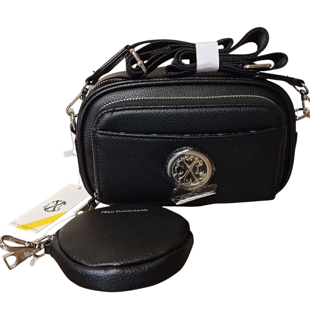 CXL by Christian‎ Lacroix Camera Bag Womens Black Eve Pebble Detachable Mini Zip